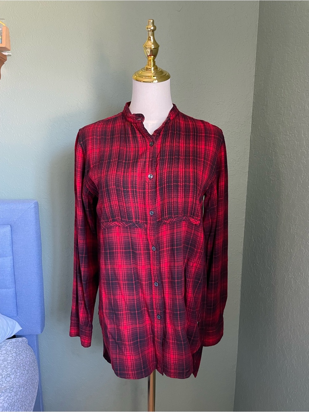 Denim & Supply Ralph Lauren Plaid Button Front Tunic Size M Red